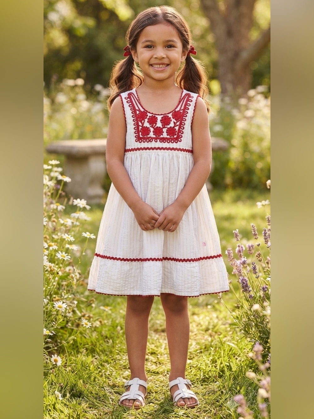 100% Cotton Girls Sundress with Beautiful Embroidery Details, Girls Sz 5T - Picture 4 of 9